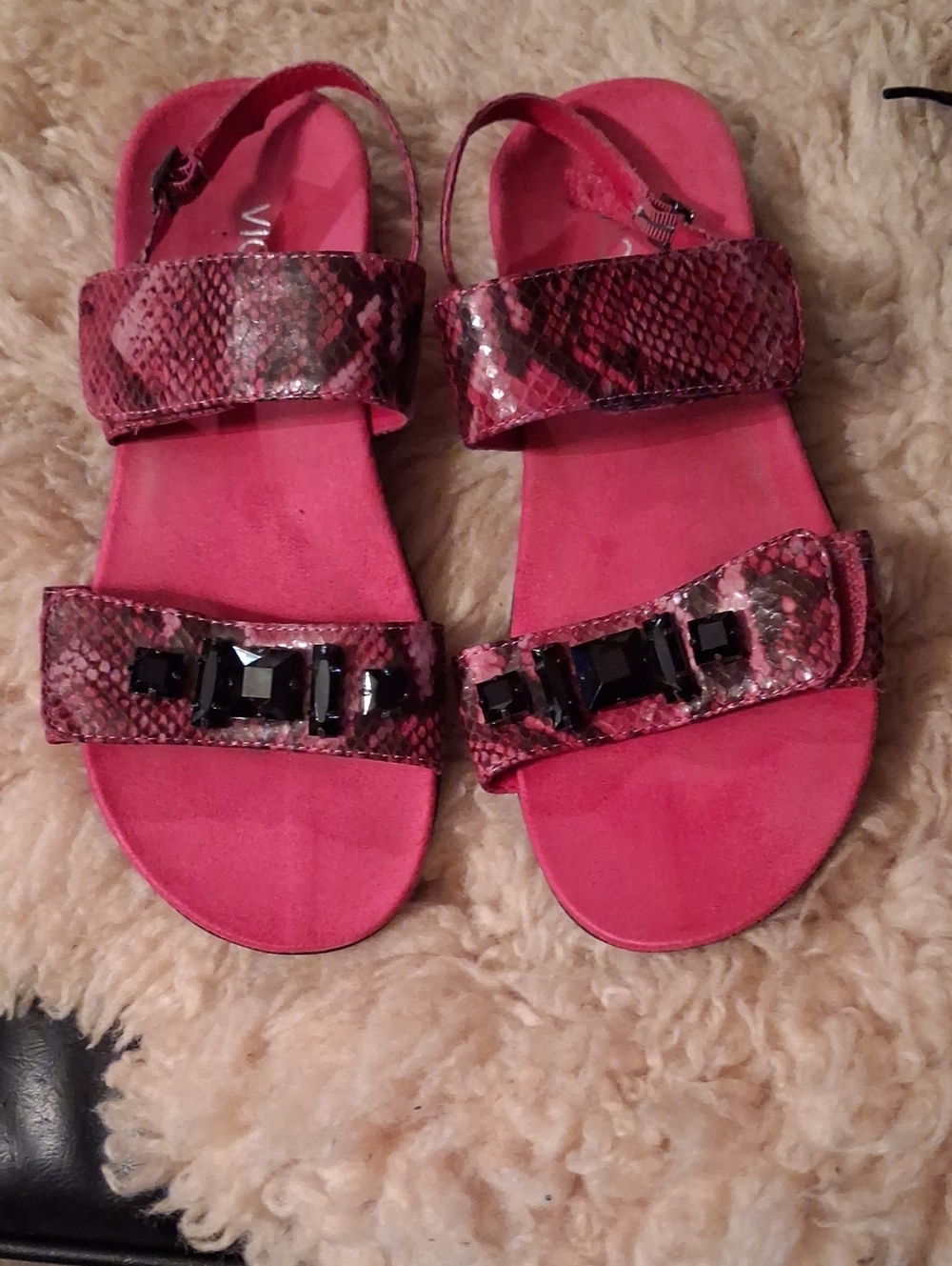Vionic Pink Snake-Print Jewel Strap Sandals